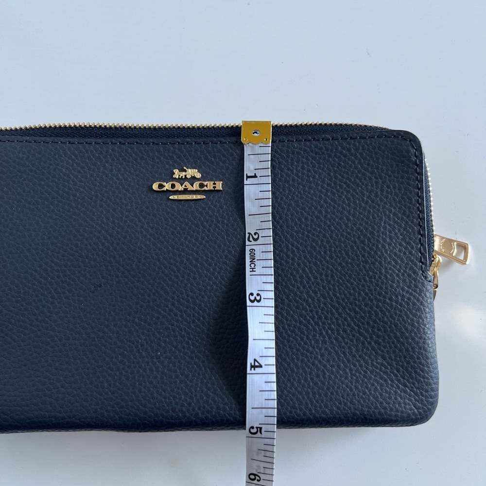 Coach Navy blue Leather double zipper Wristlet with Gold Accents - Picture 9 of 9